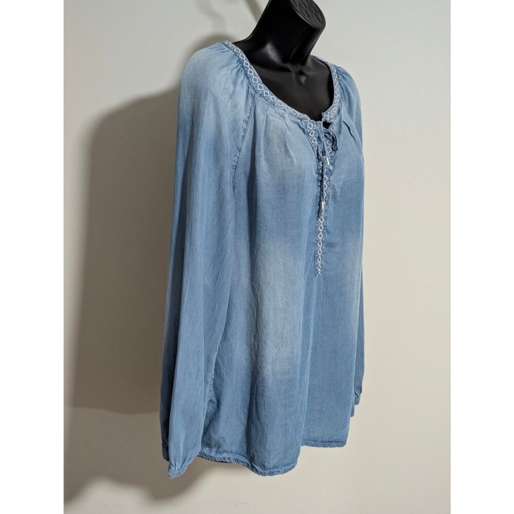 Vintage America Blues Denim Blouse Chambray Peasant Top Long Sleeve Size Small - Picture 2 of 5